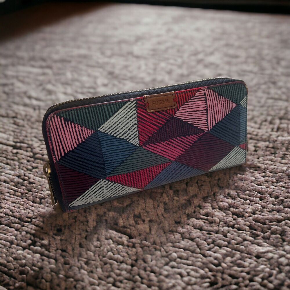 Fossil Zip Around Wallet Multi Pattern Pink Red B… - image 2